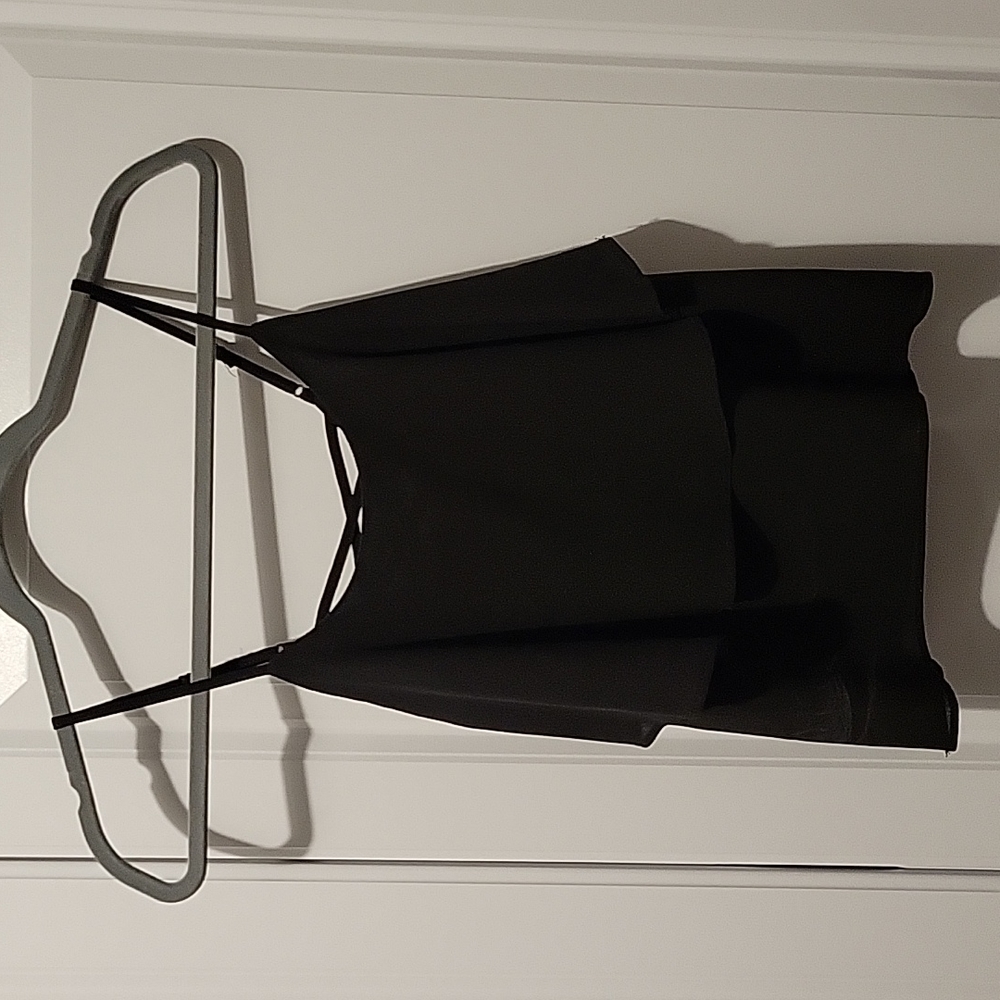 Paper Crane flowy black tank top with criss cross back, size Small